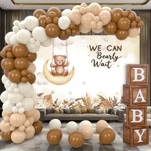 Boho Baby Shower Decorations - Wood Grain Gift Boxes with Letter Decor, 90PCS Neutral Balloons Set, Gender Neutral Backdrop for Nursery, Birthday Party Supplies, Reusable Party Favors, Elegant Celebration Decor Garland Kit Photo Blue napkin ring