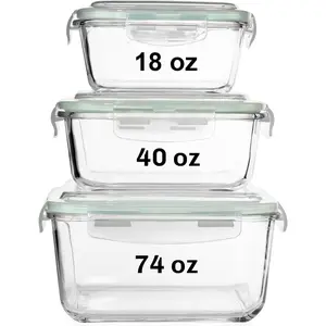 6 Square Glass Food Storage Containers with Airtight lids (74, 40 & 18 oz) Kitchen Glass Meal Prep Containers Set for Freezer Reusable Leftover Lunch Boxes, Oven, Microwave, Dishwasher Safe