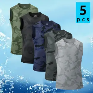 Men's Camo Sleeveless Tank Top Quick-Dry Breathable Crew Neck Regular Fit Machine Washable for Summer Beach Gym Workouts Daily Wear