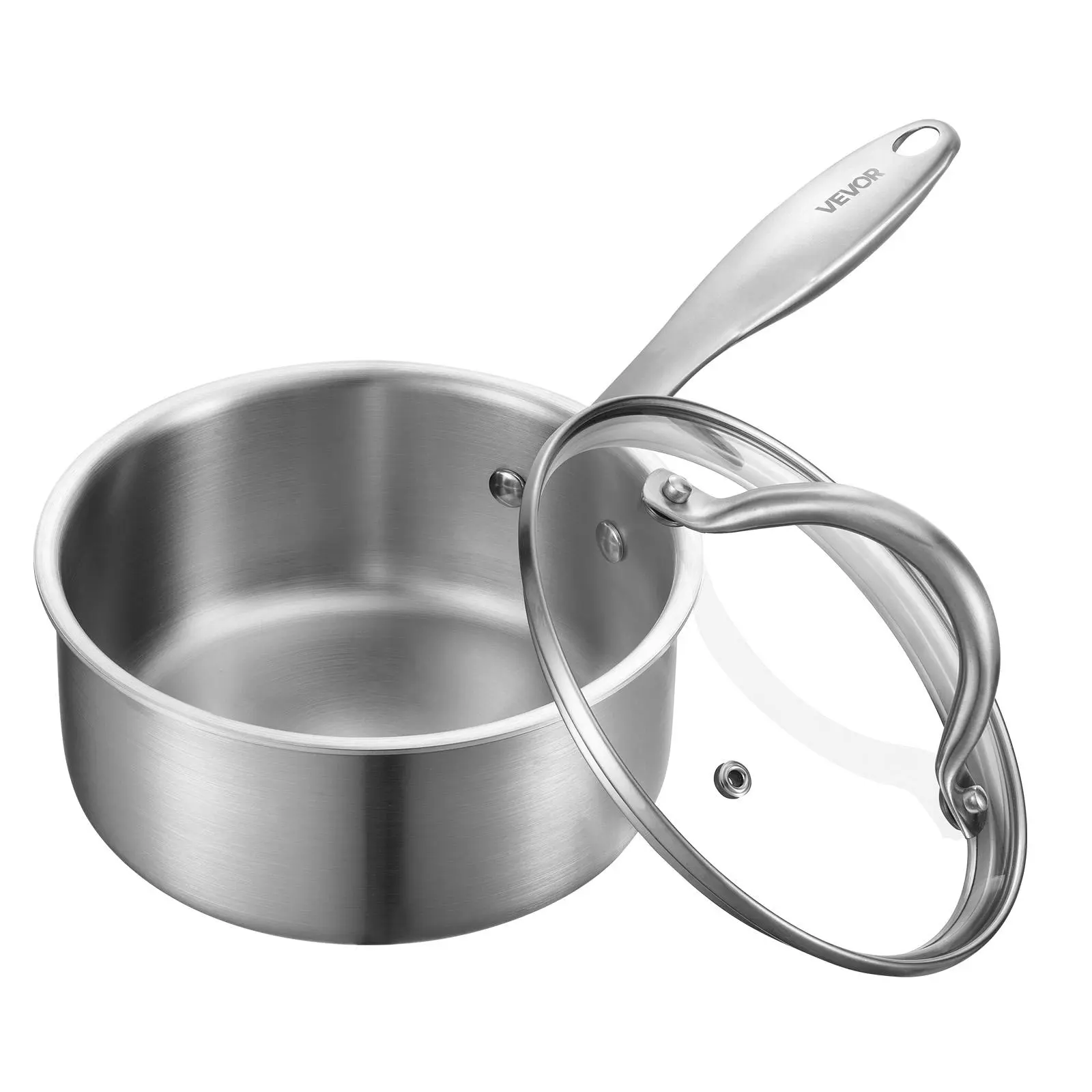 【Summerfinds】VEVOR 1.5 QT Saucepan, Stainless Steel Saucepan with Glass Lid, Multipurpose Nonstick Stainless Steel Small Cooking Sauce Pot with Ergonomic Handle, Friendly for Oven, Dishwasher, Induction Cooker