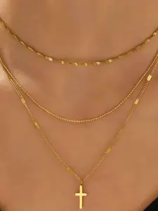 Layered Cross Pendant Necklace, Simple Fashion Clavicle Chain, Stylish Multi-Layer Design, Perfect for Daily Wear