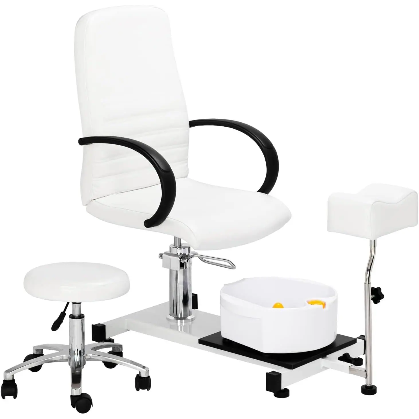 OmySalon Pedicure Chair White with Stool & Bubble Massage Foot Bath, Hydraulic Pedi Chair for Nail Tech, Beauty Spa Salon Unit Station Technician Supplies