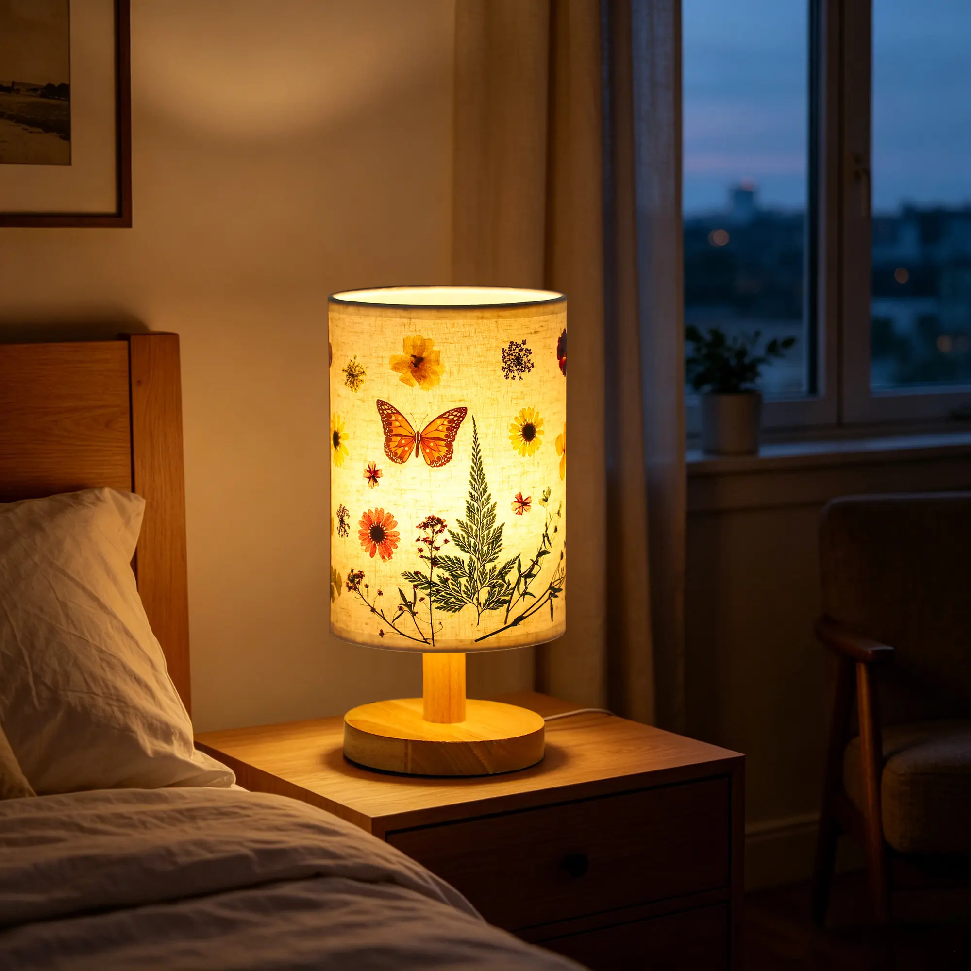 Pressed Dried Flower Wooden Table Lamp, Vintage Botanical Bedside Night Light, Aesthetic Decor Lamp & Creative Birthday Gift for Women