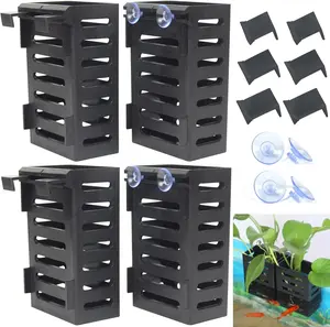 4 Pcs Aquarium Plant Holder, Fish Tank Plant Holder with Hooks and Suction Cups, Aquarium Planter Cups for Emersed Plants, Suitable for Aquatic Plant Cultivation and Water Feature Decoration. SANJHFF