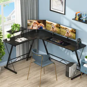 Mr IRONSTONE 63" L Shaped Computer Desk, Corner Desk, Home Office Desk, Gaming Writing Workstation with Large Monitor Stand, Easy to Assemble, Black Willow