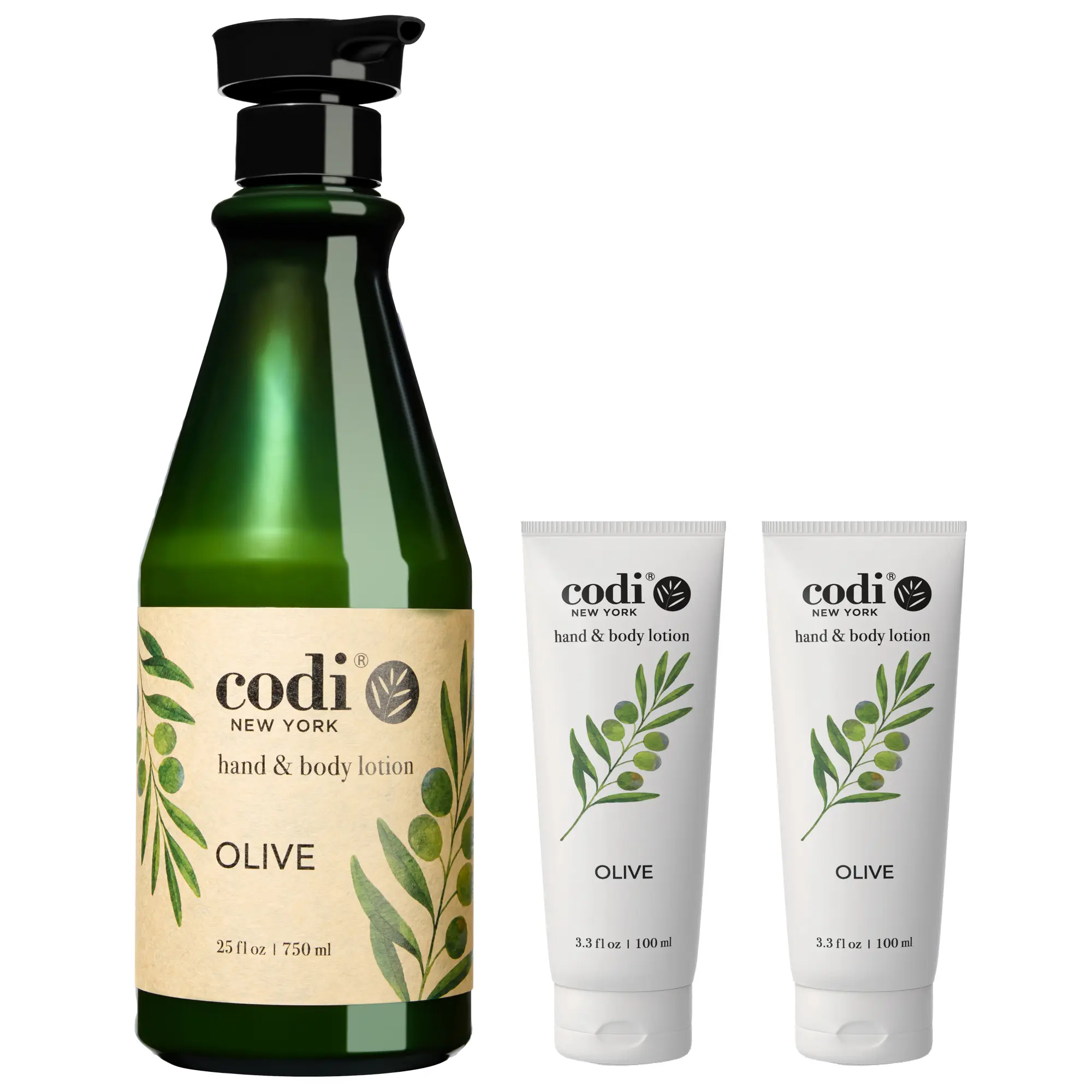 Codi Olive Hand & Body Moisturizer Lotion, 750mL + 2-Pack 100mL Cherry-Scented Body Care - Gentle, Hydrating, Lightweight, Non-Greasy, Smooth Formula for Daily Nourishing Care of All Skin Types