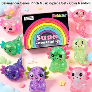 8 cute hexagonal dinosaur animal kneading toys, unique lying and squatting design with glitter powder, cute malt sugar filled sensory decompression toy, children's gift bag filling, classroom prizes, perfect birthday gift - color random