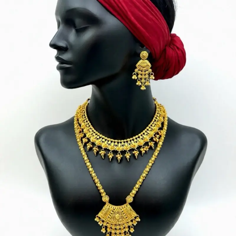 High Quality Gold Plated Set - Elegant Necklace & Earrings with Intricate Design for Special Occasions