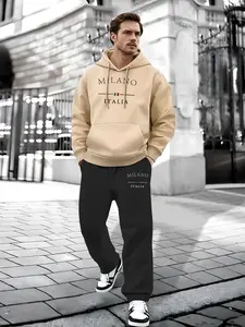 Men's Graphic Long Sleeve Fitted Sweater & Joggers Set, Regular Fit Spring Fall, Ideal for Daily Use, Gym, or Travel