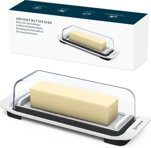 KITCHENDAO Airtight Butter Dish with Lid for Countertop and Refrigerator Door Shelf, Butter Keeper, Plastic Butter Holder Tray Container for West/East Coast Butter, White