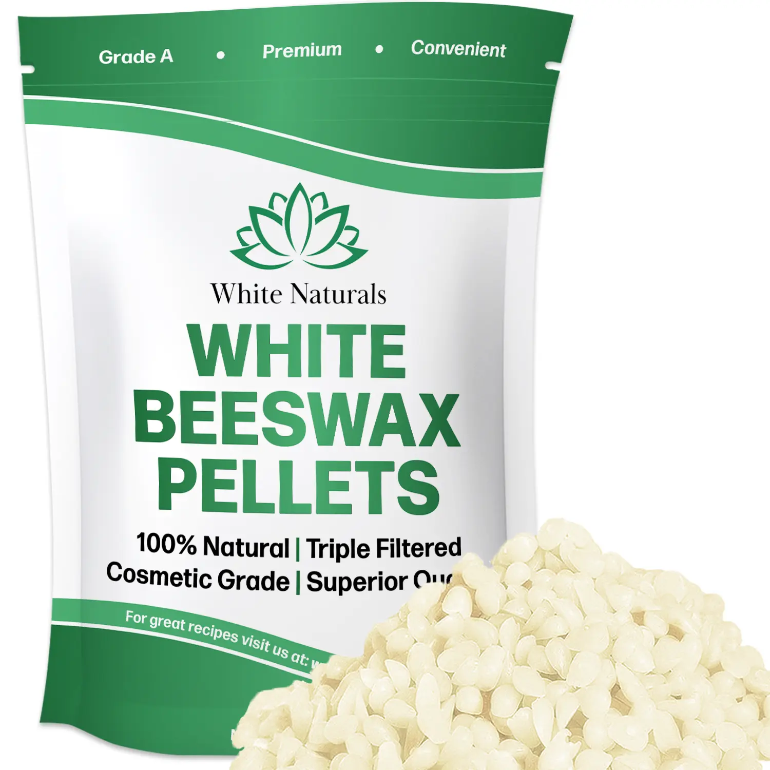 White Naturals White Beeswax Pellets 8 oz, Pure, Natural, Cosmetic Grade, Bees Wax Pastilles, Triple Filtered, Use For DIY Lip Balms, Lotions, Candles, Soaps, Body Care, Gentle Honey Scent Hair Removal Smooth