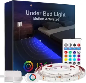 RGB LED Strip Lights, Under Bed Light Motion Activated Sensor, RF Remote Control with Timer, Color Changing Strip Lighting for Bed, Stairs, Shelf, Desk, Cabinet and Party Decoration