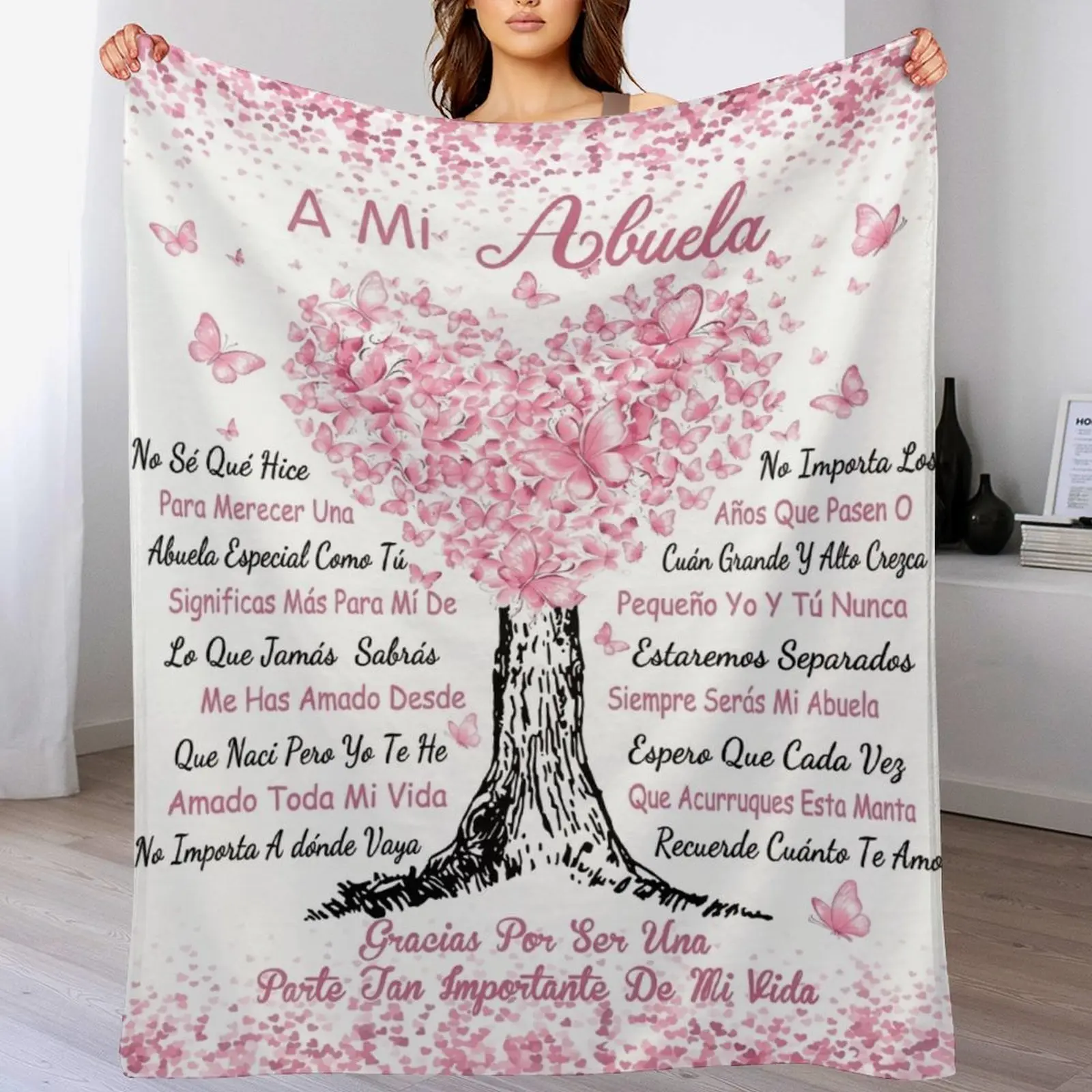 "A Mi Abuela" Spanish Poem Flannel Blanket | Soft Cozy Throw Blanket | Perfect Gift for Grandma, Mother's Day, Birthday, Grandparents Day, Christmas