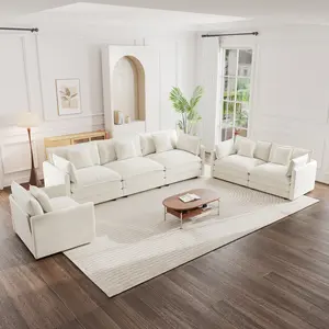 Niccae Modern Sofa Couch, 3 Piece Set Extra Deep Seat Sectional Sofa for Living Room, Oversized Sofa, 3 Seat Sofa, Loveseat and Single Sofa, White Chenille