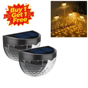 2 Pack Solar Half-Round Lights, Outdoor Fence Wall Post Step Night Lamp, Ambient Lighting for Home Yard