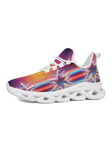 Holographic Star Pattern Sneakers for Men, Cyberpunk Style, Neon Effect, Lightweight Hollow Out Sole, Perfect for Music Festivals