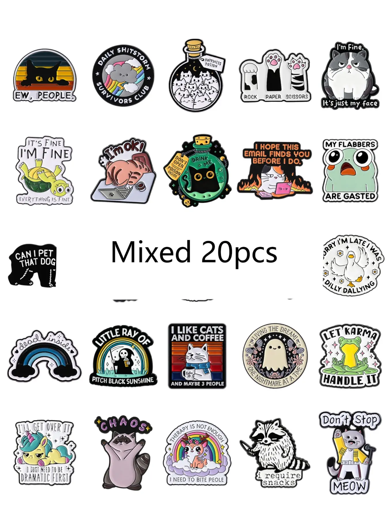 20 Cute Random Mixed Enamel Pins Set, Fun Backpack Clips and Stylish Tie Clips, Perfect Accessories for Bags and Hats, Drop Set Pins