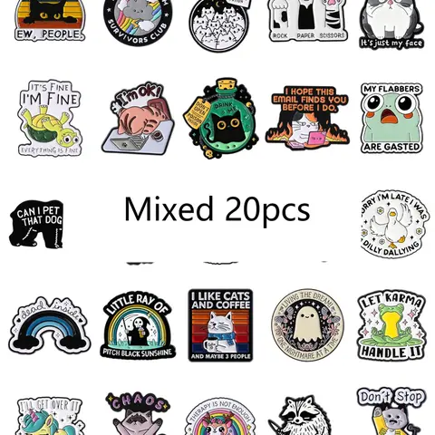 20 Cute Random Mixed Enamel Pins Set, Alloy Brooch Pin, Fun Backpack Clips and Stylish Tie Clips, Perfect Accessories for Bags and Hats