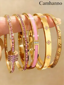 5-piece elegant and luxurious stainless steel bracelet set, suitable for both women and men's high-quality fashion bracelets, durable and trendy accessories for daily travel, Fashionable Bangle