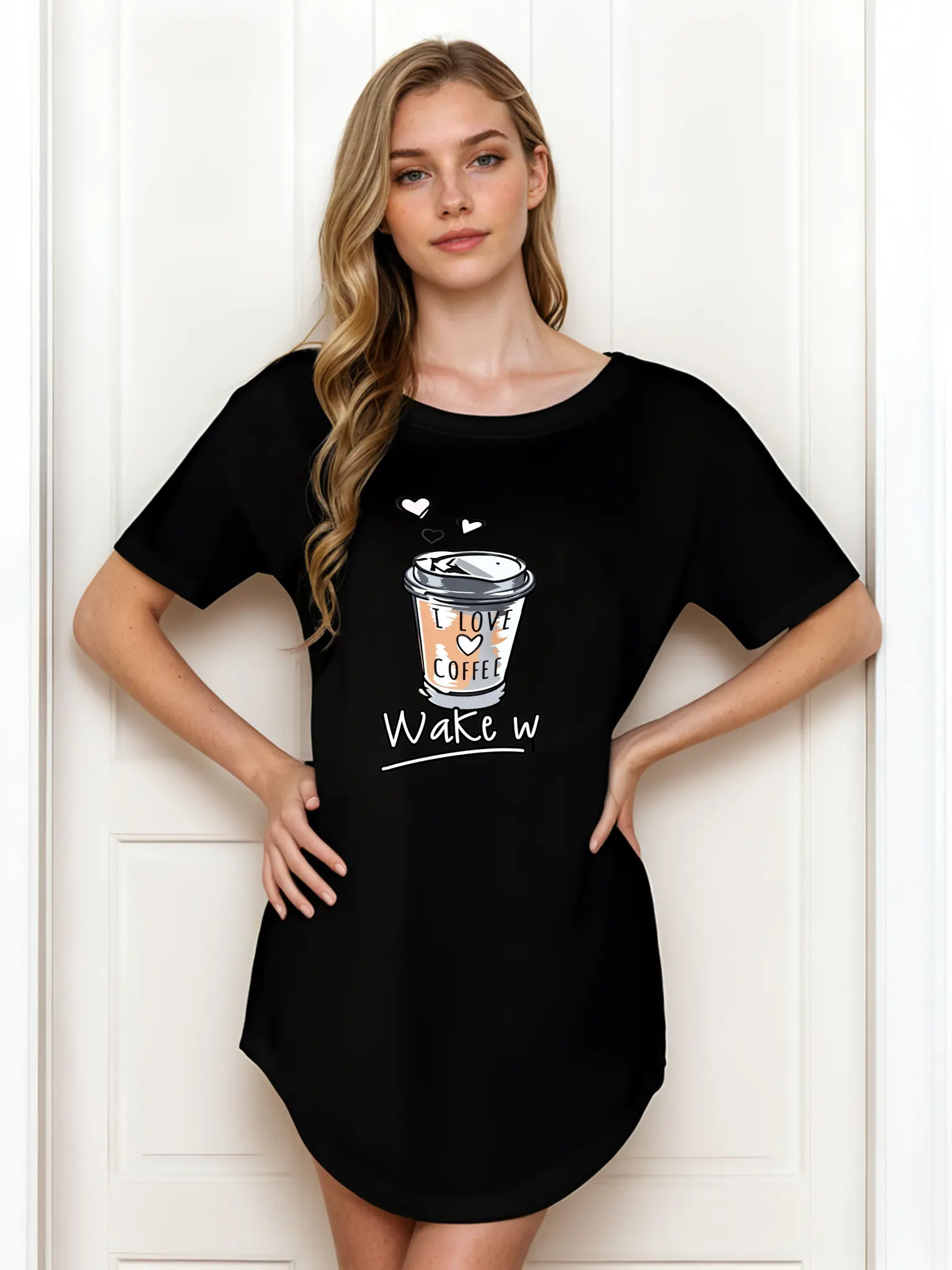 Women's Casual Summer Dress, Funny 'I Love Coffee' Print, Sexy Loose Fit Sleeveless Style for Everyday Wear, Shortsleeve, Casual Wear, Chic, Love Message Graphic Casual Dresses