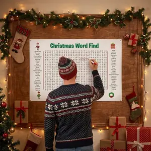 Christmas Word Search Puzzle Poster 36x24 Family Holiday Games  Thick Glossy Paper for Festive Fun Giant Word Find Puzzle Ideal for Christmas Parties