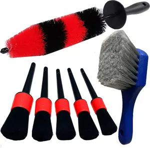 7Pcs Wheel & Tire Brush, Car Detailing Kit, 17Inch Long Soft Wheel Brush 5 Car Wash Detail Brush Car Wash Kit for Cleans Dirty Tires & Releases Dirt and Road Grime, Short Handle LUCKLYJONE