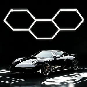 Hexagon LED Garage Light, 3 Grid Honeycomb Hex Lighting System, 6500K Ultra Bright Ceiling Light for Garage, Car Detailing Shop, Workshop, Basement, Gym