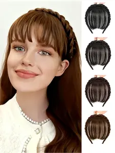 1pcs Braided Wig Headband with Bangs, Suitable for Daily Use and Parties, Short Straight Hair Style, Synthetic Extensions