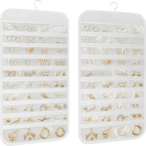 Double-Sided Hanging Jewelry Organizer Box with 360-Degree Rotating Hook, Space-Saving Design for Earrings & Bracelets Storage, Bedroom Organizer, Jewelry Storage Unit