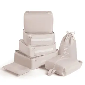7 Set Packing Cubes Luggage Organizer Bags Lightweight Breathable for Travel Accessories,Beige