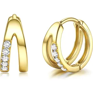[classic jewelry ]Fansilver Small Hoop Earrings for Women Cubic Zirconia Huggie Hoop Earrings Dainty Hoops Earring Double Hoop Earrings classic jewelry