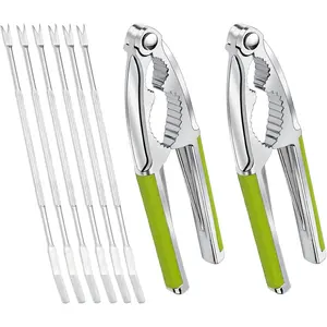8Pcs Multi-Purpose Stainless Steel Nut Cracker Non-slip Handle Seafood Pecan Walnut Cracking Tools (Green)