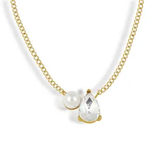 EVRY JEWELS Gold or Silver Plated Women's Hypoallergenic Toi et Moi Necklace