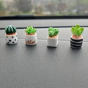Cute Mini Succulent Resin Car Dashboard Decoration, 4pcs/set Mini Plant Car Interior Decoration, Car Center Console Ornament, Car Desktop Decor, Gifts for Girl