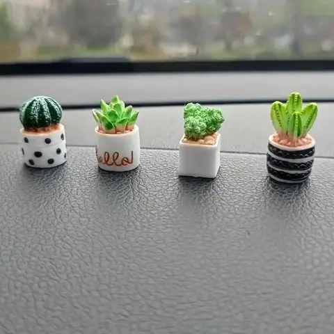 Cute Mini Succulent Resin Car Dashboard Decoration, 4pcs/set Mini Plant Car Interior Decoration, Car Center Console Ornament, Car Desktop Decor, Girly Car Accessories, Gifts for Girl, Car Interior Decorative