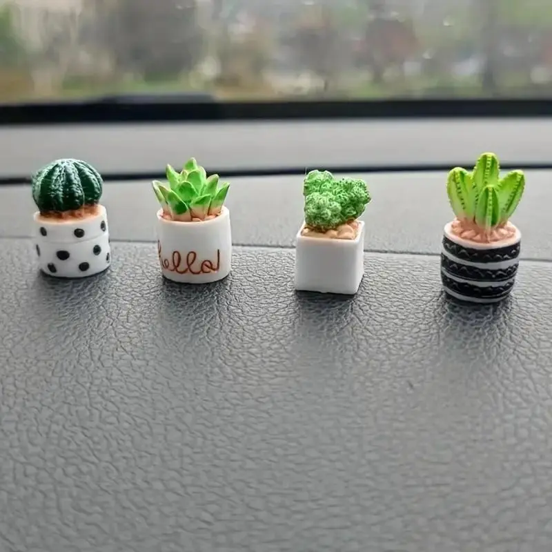 Cute Mini Succulent Resin Car Dashboard Decoration, 4pcs/set Mini Plant Car Interior Decoration, Car Center Console Ornament, Car Desktop Decor, Girly Car Accessories, Gifts for Girl, Car Interior Decorative