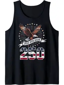 2026 Men's USA 250th Anniversary July 4th Eagle Tank Top Patriotic Menswear Vests for Celebrations Breathable Knit Fabric Bald Eagle Starburst Design Flag Patterned 250 Text