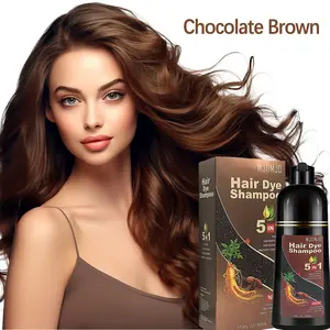 Chocolate Brown 5-in-1 At-Home Hair Dye Shampoo – Fast Gray Coverage, Cleansing & Conditioning in One Step, Long-Lasting Color with Herbal Formula