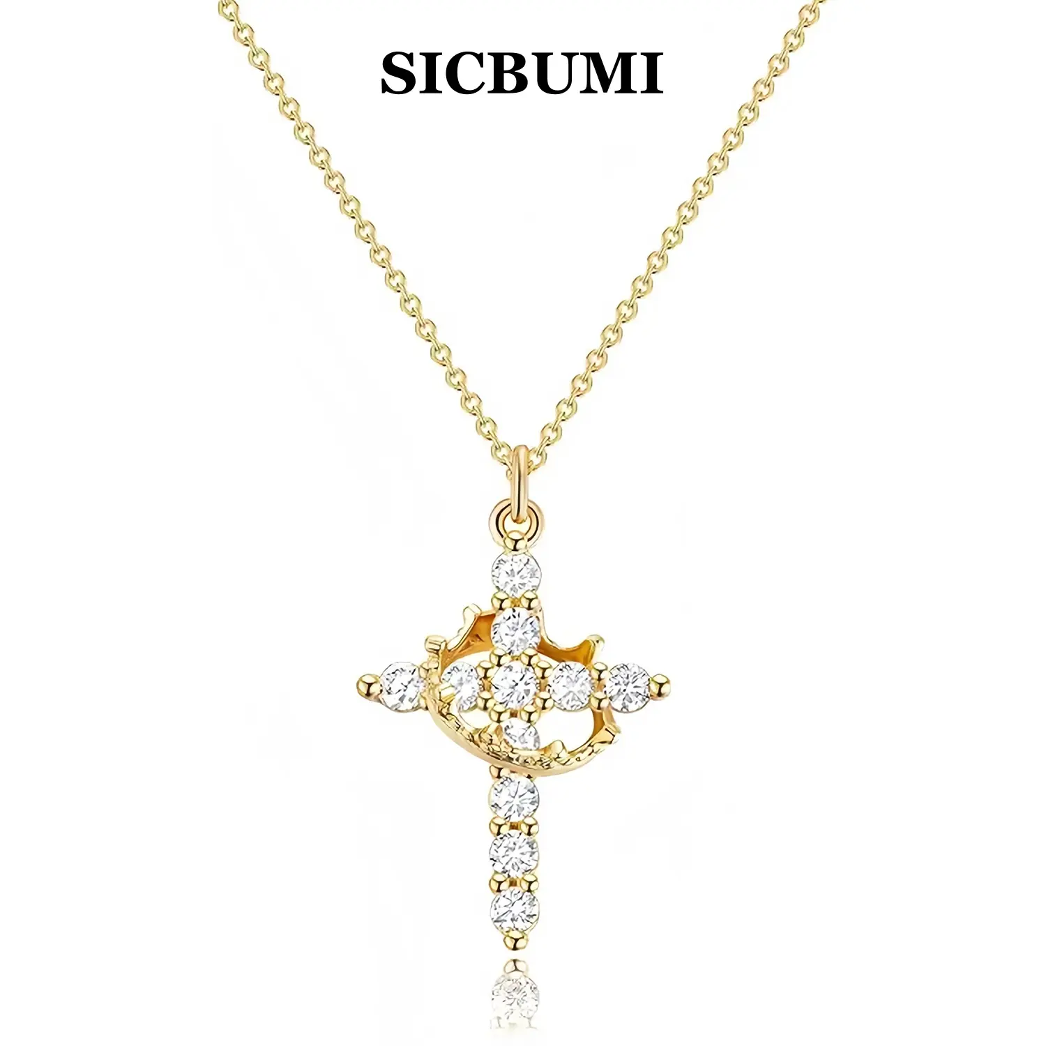 Sicbumi Crown Cross Necklace for Women, 18K Gold-Plated Crown Cross Pendant Necklace, Non-Tarnish Faith Jewelry for Women, Christian Religious Gifts, Mother's Day Gift