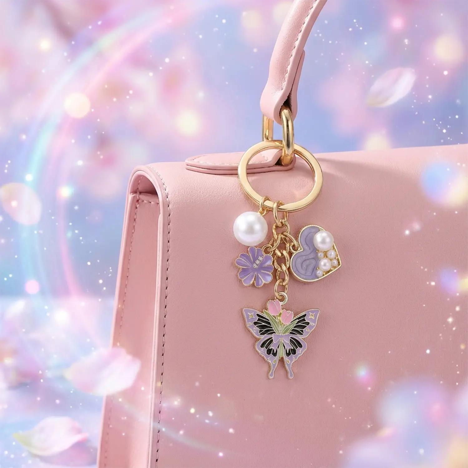 Women's Magical Butterfly Alloy Keychain, Pastel Heart Bag Charm, Holiday Gift for Best Friends, Keychains For Women, Alloy Keychains