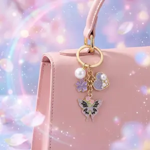 Magical Butterfly Keychain for Women, Pastel Heart Bag Charm, Holiday Gift for Best Friends