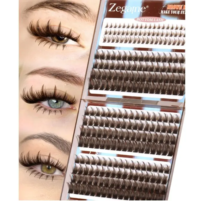 Brown Lash Clusters With Spikes Bottom Eyelash Clusters Wispy Cluster Eyelash Extensions Brown Manga Lash Clusters Fluff Individual Lashes 12-18MM 264Pcs by Zegaine