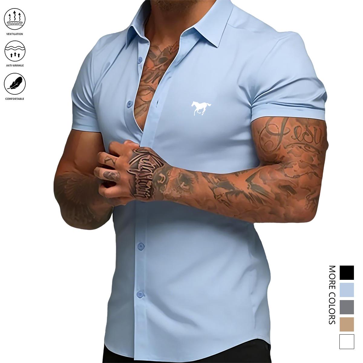 Men's slim-fit short-sleeved shirt - Lightweight summer shirt with single-button flap design, simple style, suitable for business casual and daily outings | Durable, easy to care for, classic collar, office attire, modern style, easy-care material,summerv Men's slim-fit short-sleeved shirt - Lightweight summer shirt with single-button flap design, simple style, suitable for business casual and daily outings | Durable, easy to care for, classic collar, office attire, modern style, easy-care material,summerv