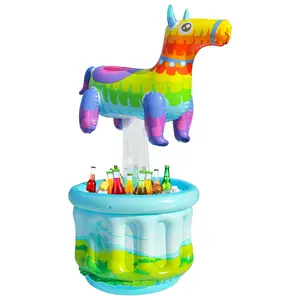 Inflatable Rainbow-Colored Pony Cooler, 47.5'' Inflatable Drink Cooler for Party Indoor and Outdoor, Easy Storage for Pool, Summer Party Decorations and Supplies