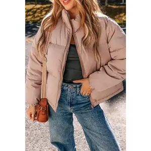 Apricot Pink Full Zipper Quilted Puffer Jacket