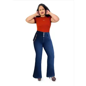 1873 JEANS COLOMBIANO DELUXE BOTA CAMPANA Womenswear Bottom Push Up Streetwear Pants Trouser Denim Pocket Basic Minimalist Skinny Slim High Waisted Design Flared High Waist