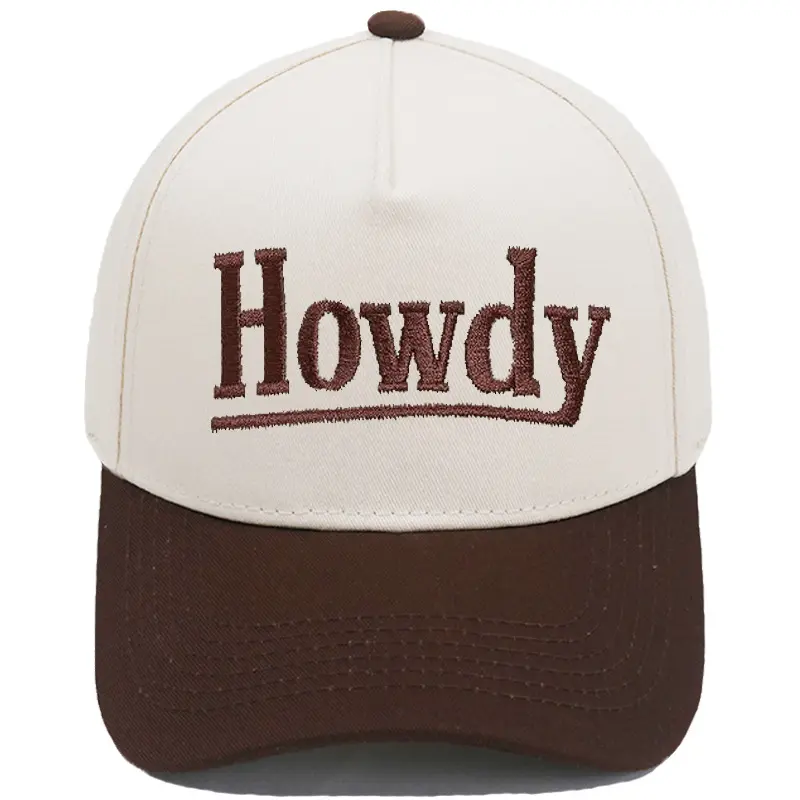 "Howdy" Embroidered Two-Tone Baseball Cap Cream & Brown Western Style Dad Hat