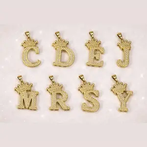 Crowned Initial Letter Pendant 14K Gold Laminate Laminado Personalized Jewelry for Women and Men