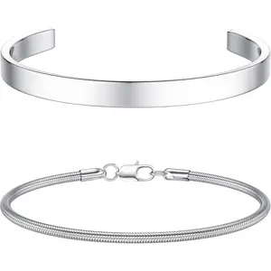 CASSIECA Mens Bracelets Stackable Bracelet for Men Cuff Snake Rope Cuban Link Chain Bracelet Set 19/21cm Mens Jewelry Gifts for Dad Boyfriend Husband Son