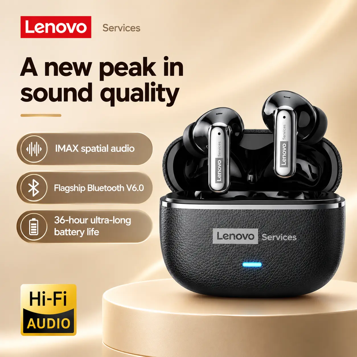 Lenovo LE208 In-Ear Wireless Headphones with Bluetooth 6.0 for Faster & More Stable Connection, Intelligent ENC Noise Reduction, Cloud-Like Comfortable Fit, Premium Leather Texture with Metallic Sheen, Wireless Earbuds for Music & Phone Calls